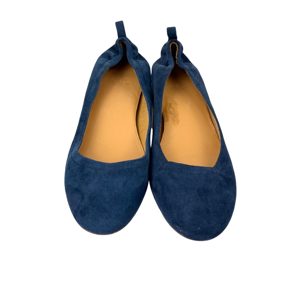 J.Crew Navy Blue Suede Block Heel Ballet Pumps Size 8 Classic Office Shoes